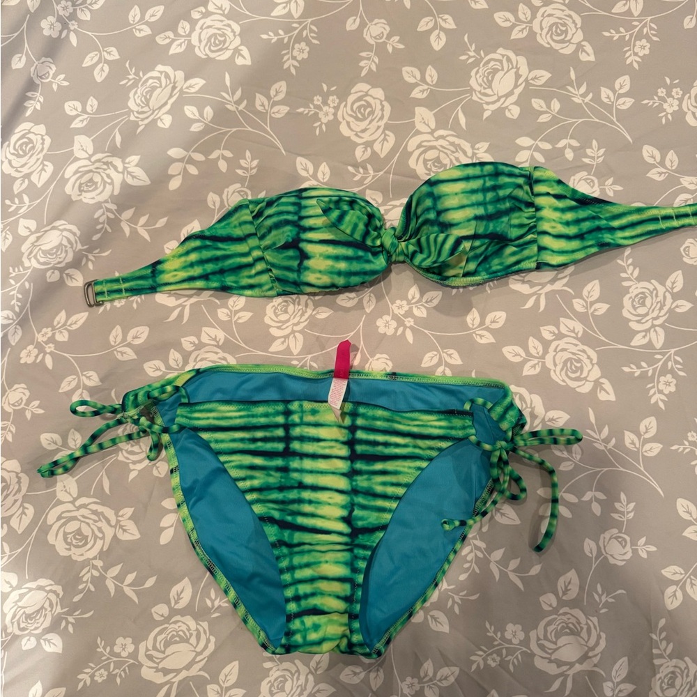 Green and Blue Tie-Dye Bikini Set